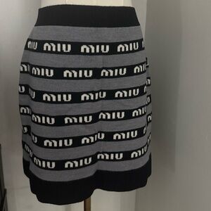 Miu Miu Black and Gray Logo Mini Skirt